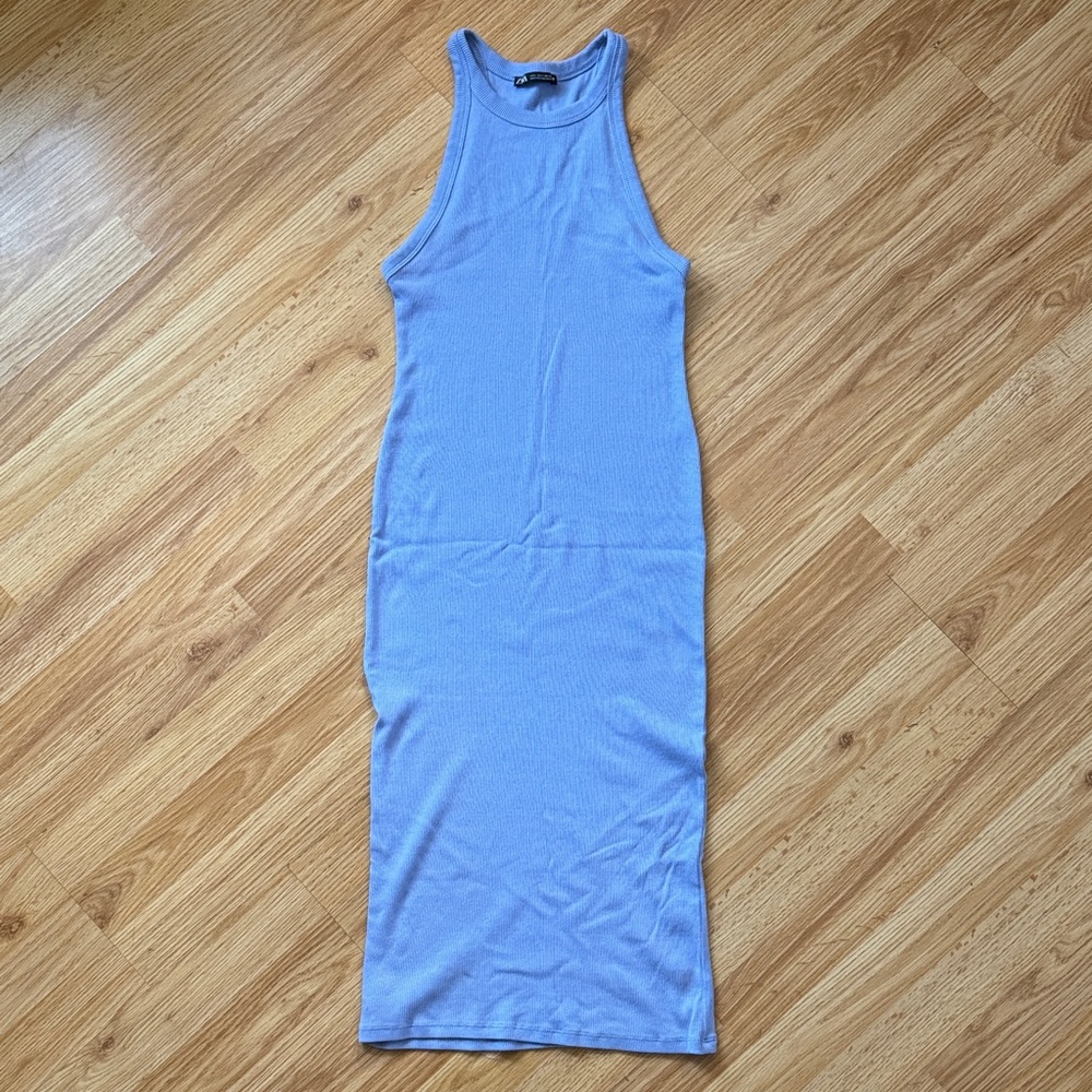 Zara Light Blue Ribbed Bodycon Dress ✨ size L